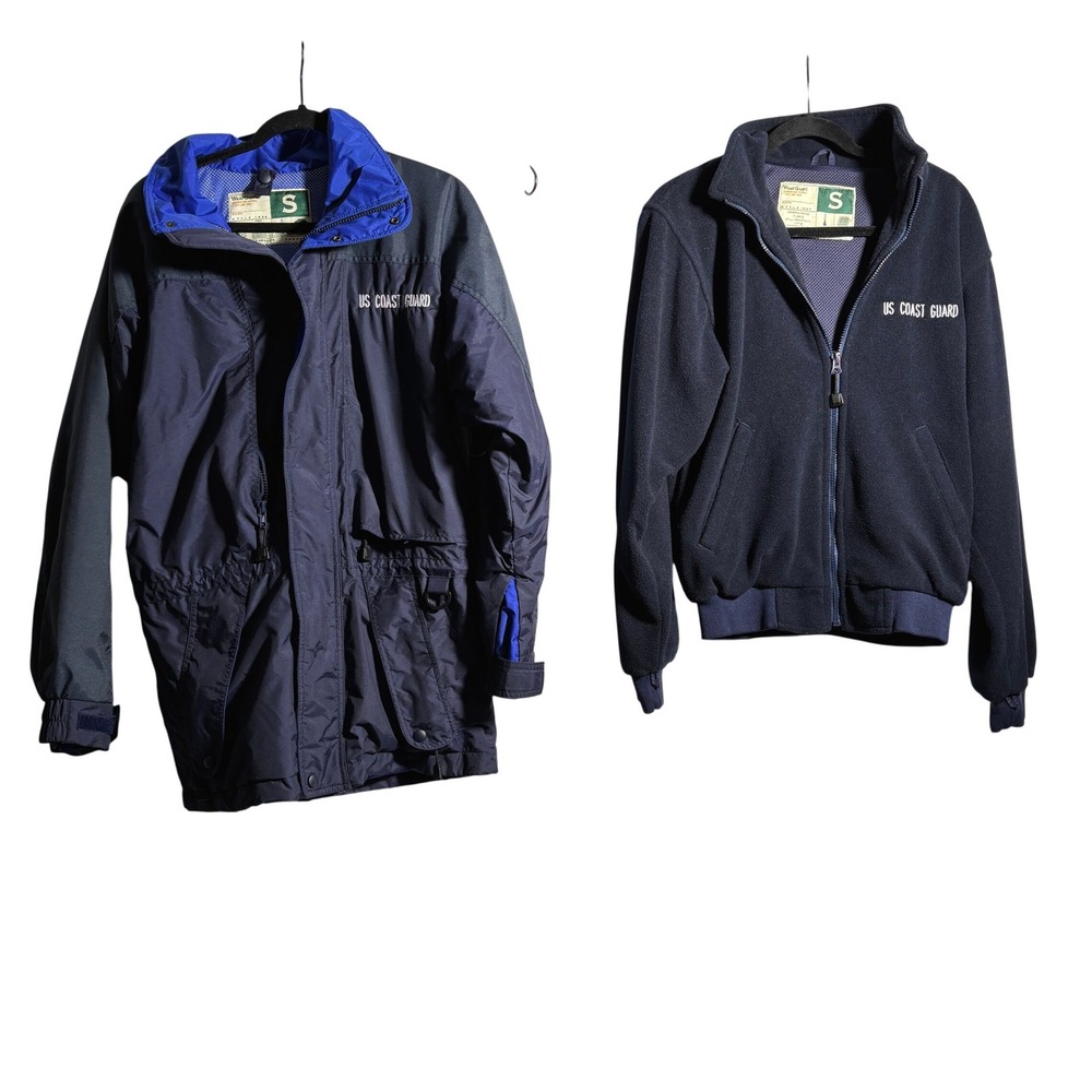 Vintage US Coast Guard Jacket and Fleece Set Navy Blue Size Small Casual Hooded - Picture 1 of 8